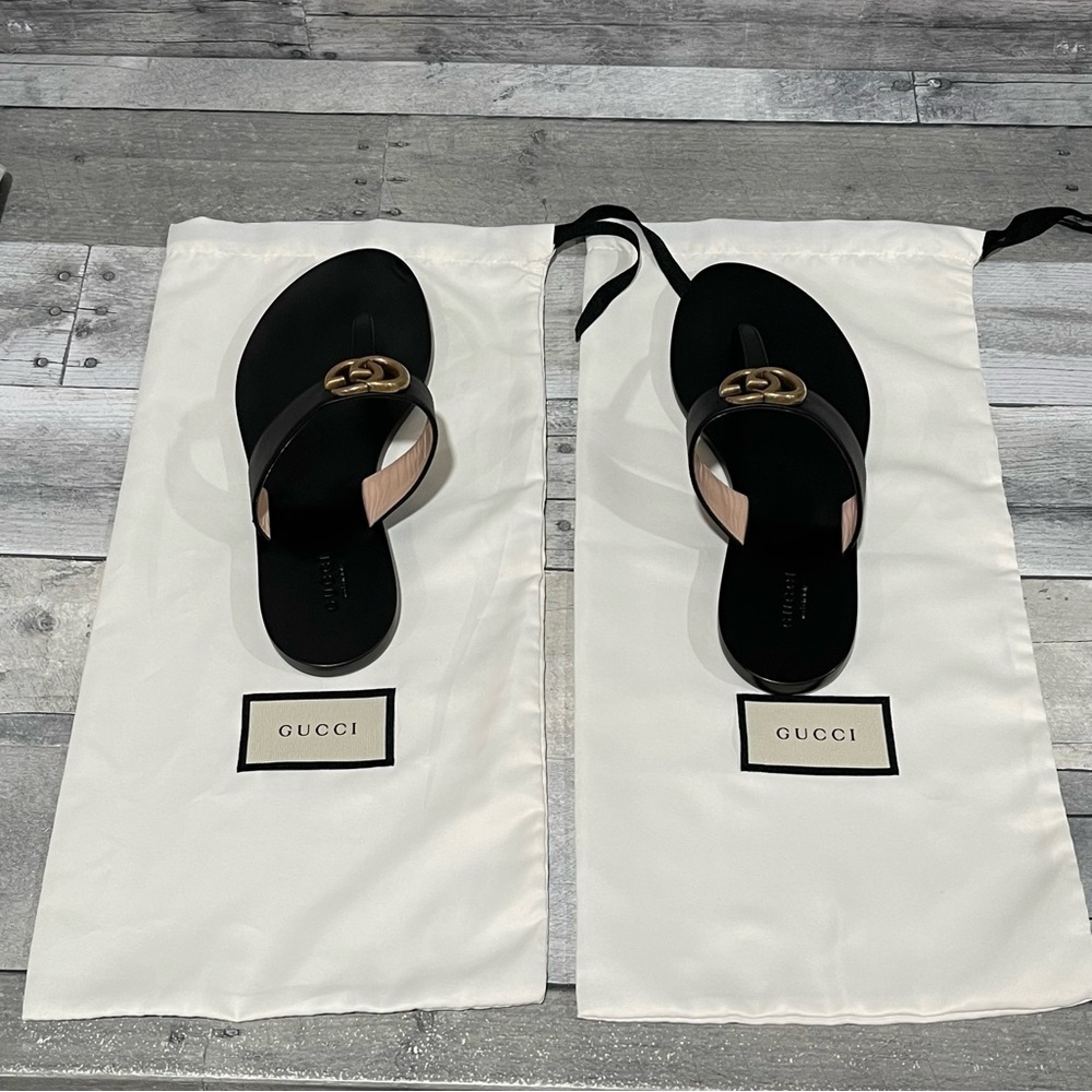 Gucci Leather thong sandal with Double G - Black - Sz - 7.5 US / 37.5 EU - Picture 12 of 12